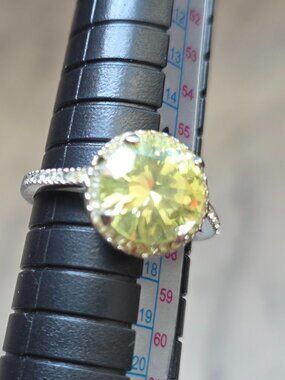 Bright Lemon Quartz Halo Ring Size 8 Sparkly Yellow Oval Stone